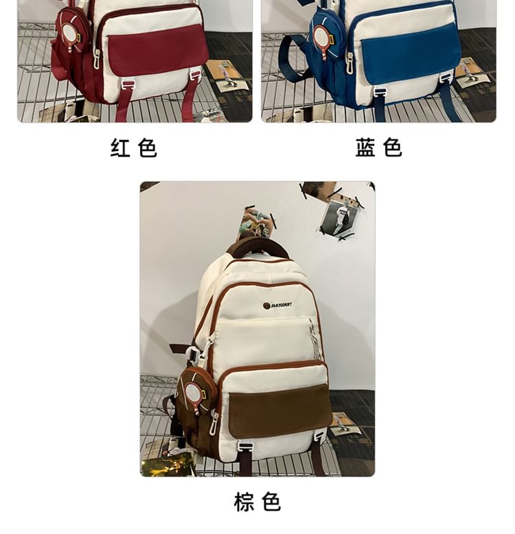 Nylon Backpack Set: Lettering Coin + Buckled Purse