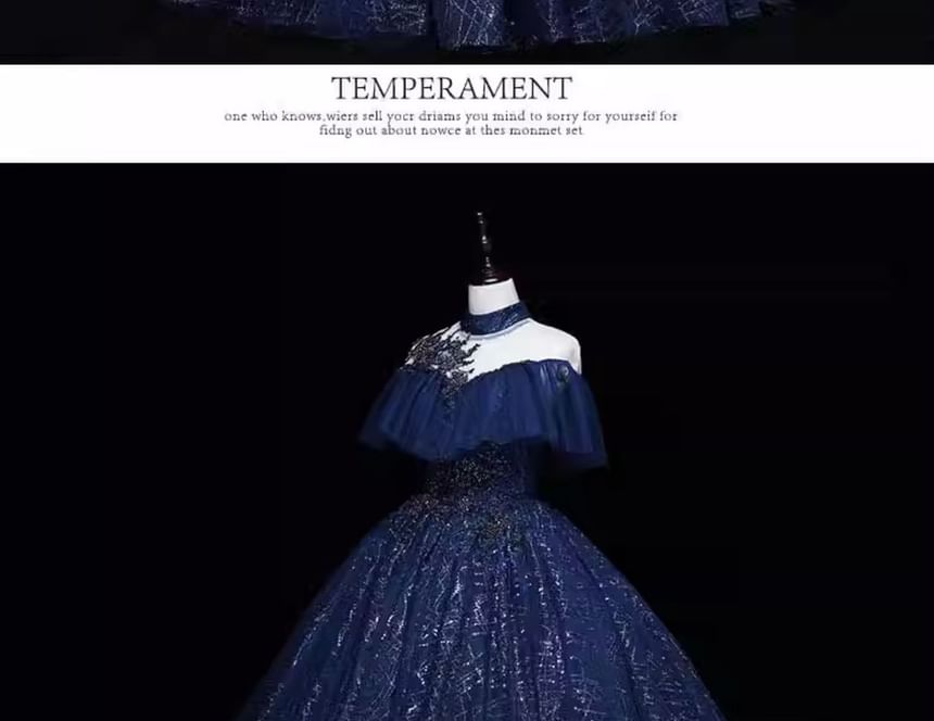 Cap-Sleeve Ball Sequin Neck Mock Gown