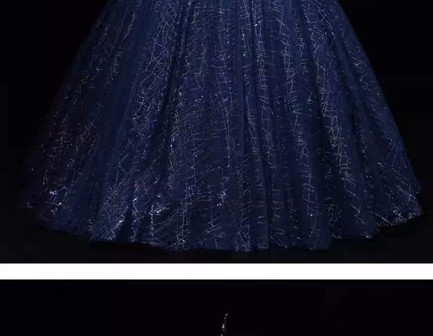 Cap-Sleeve Ball Sequin Neck Mock Gown