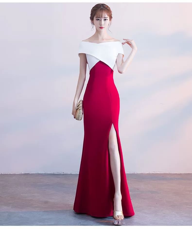 Mermaid Evening Off-Shoulder Slit Gown Two Cap-Sleeve Tone
