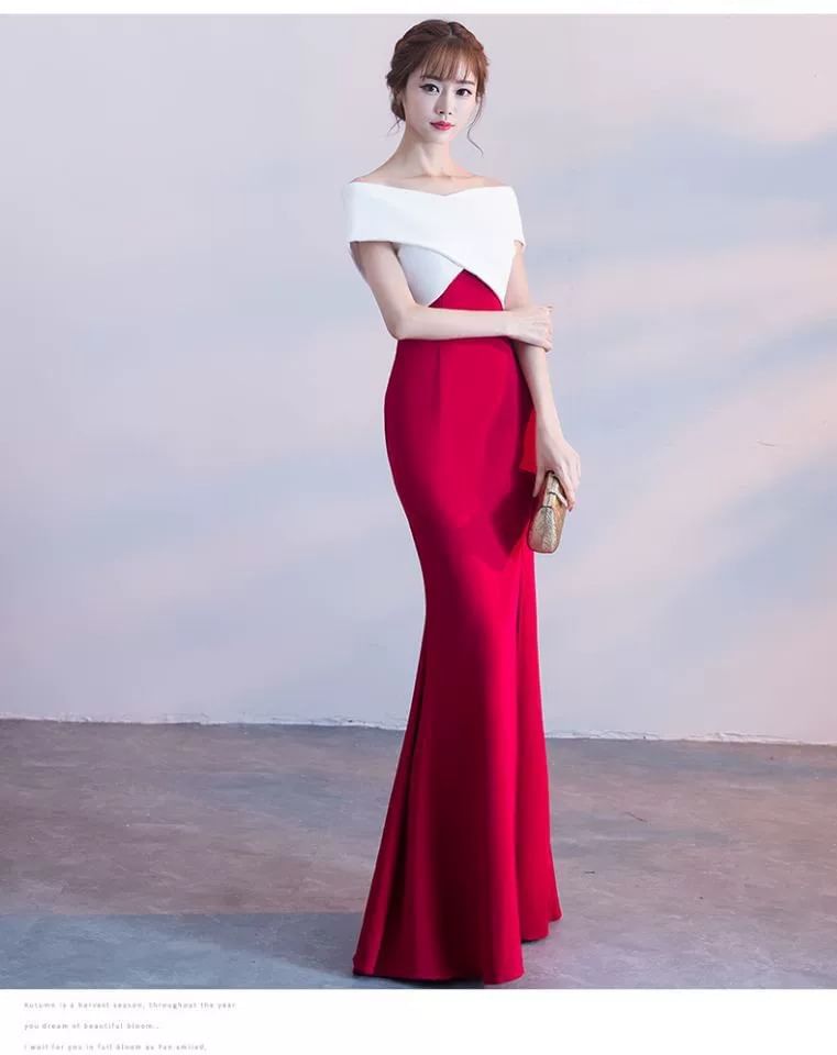 Mermaid Evening Off-Shoulder Slit Gown Two Cap-Sleeve Tone