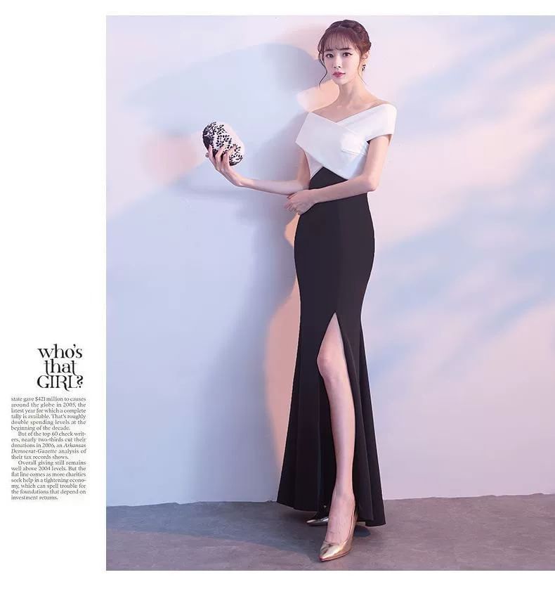 Mermaid Evening Off-Shoulder Slit Gown Two Cap-Sleeve Tone