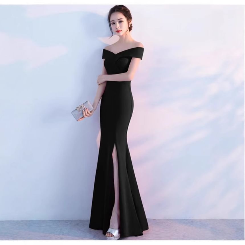 Mermaid Slit Plain Gown Evening Off-Shoulder