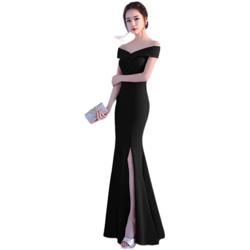 Mermaid Slit Plain Gown Evening Off-Shoulder