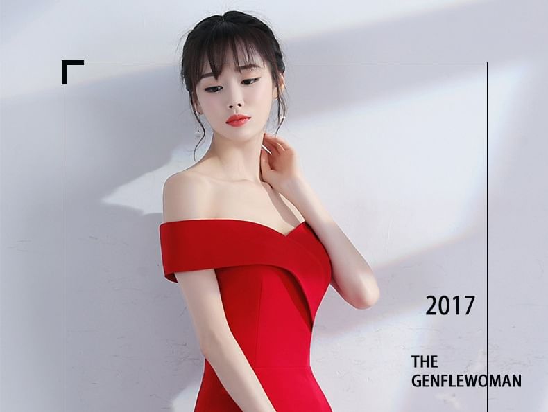 Mermaid Slit Plain Gown Evening Off-Shoulder