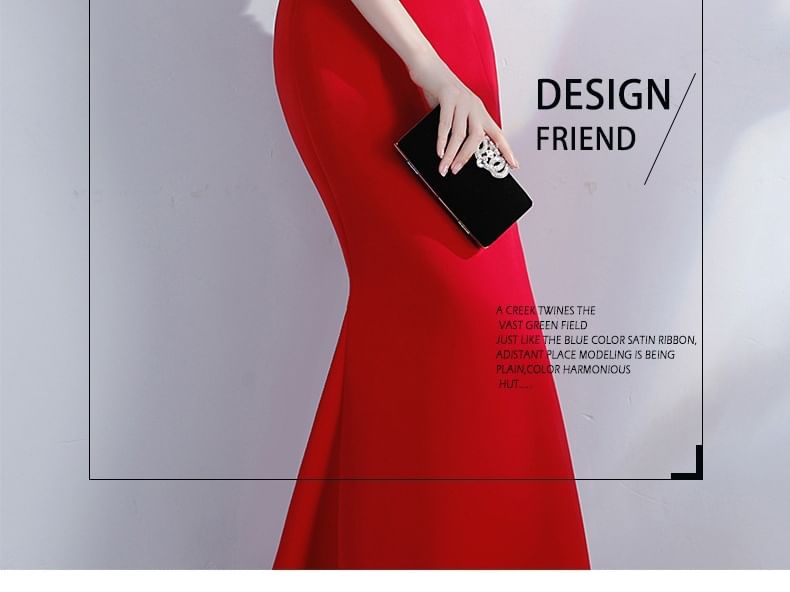 Mermaid Slit Plain Gown Evening Off-Shoulder