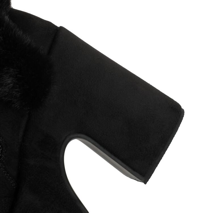 Platform Mid Calf Block Pom Fluffy Heel Panel Boots