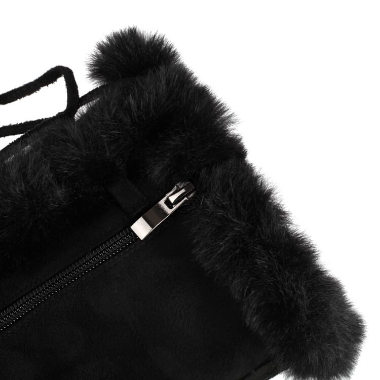 Platform Mid Calf Block Pom Fluffy Heel Panel Boots