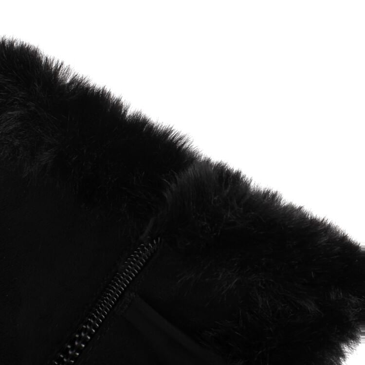 Platform Mid Calf Block Pom Fluffy Heel Panel Boots