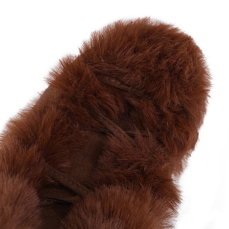 Faux Suede Boots High Lace Fluffy Up Knee Panel Platform