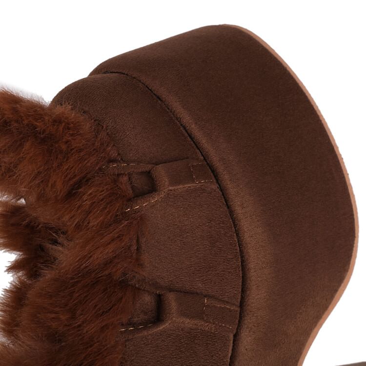 Faux Suede Boots High Lace Fluffy Up Knee Panel Platform