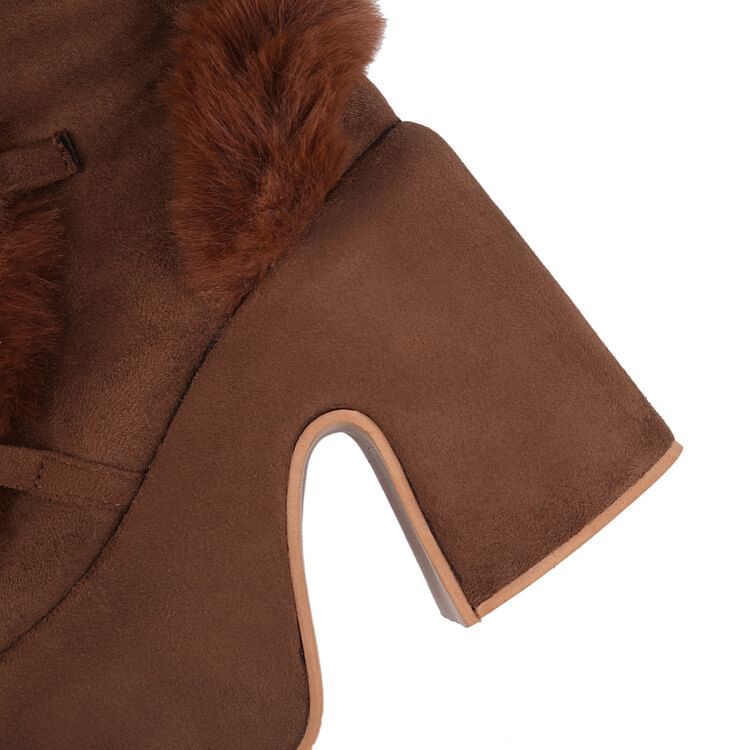 Faux Suede Boots High Lace Fluffy Up Knee Panel Platform