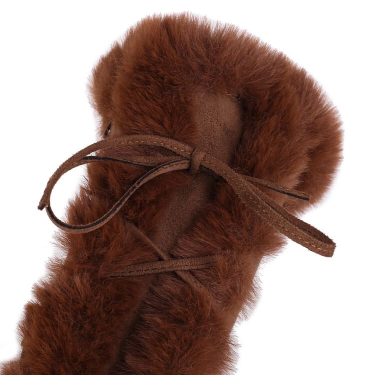 Faux Suede Boots High Lace Fluffy Up Knee Panel Platform