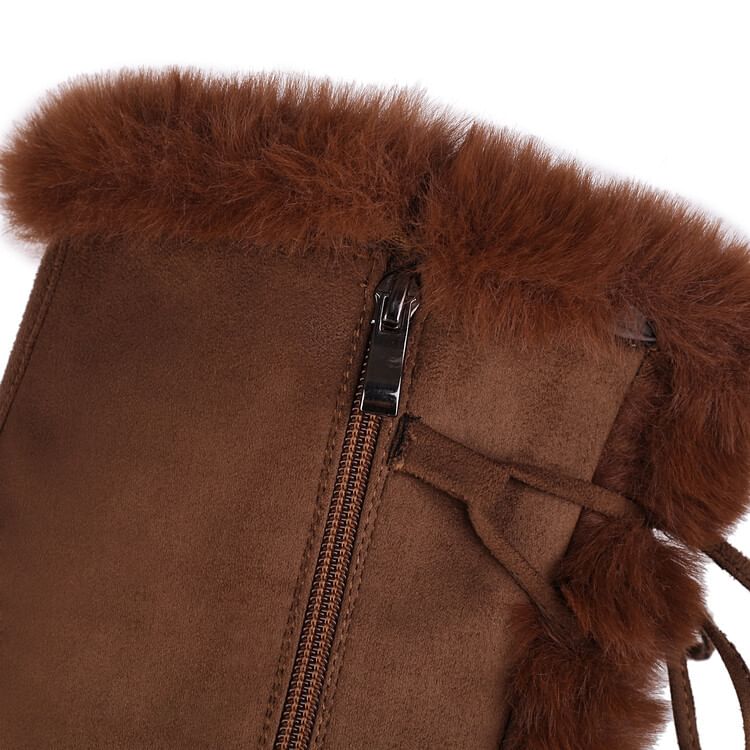 Faux Suede Boots High Lace Fluffy Up Knee Panel Platform