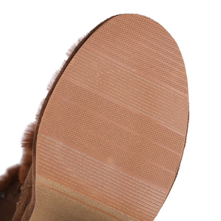 Faux Suede Boots High Lace Fluffy Up Knee Panel Platform