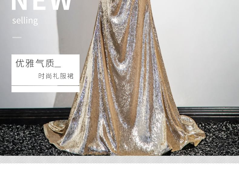 Sequin Evening Off-Shoulder Trumpet Sleeveless Gown