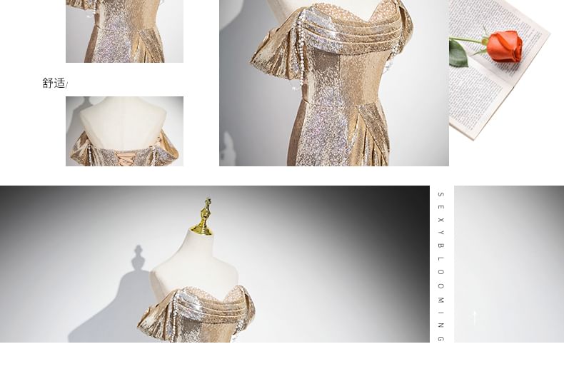 Sequin Evening Off-Shoulder Trumpet Sleeveless Gown