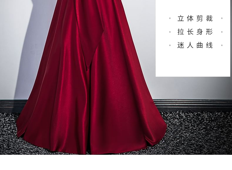 Puff-Sleeve A-Line Evening Plain Gown