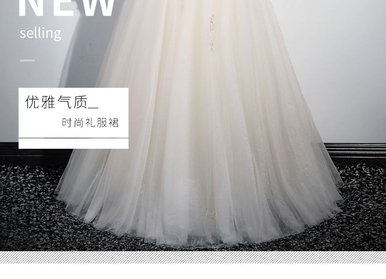 Gown Velvet Long-Sleeve Evening Tulle A-Line Floral Sequin Panel