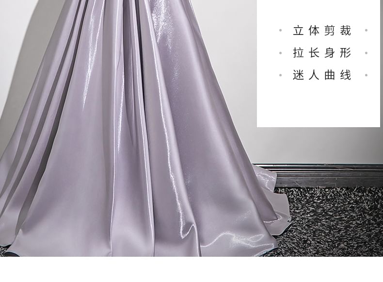 Trim Off-Shoulder Gown A-Line Ruffle Evening Plain