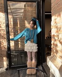 Ruffle Tiered High Rise Plain Skirt Mini A-Line