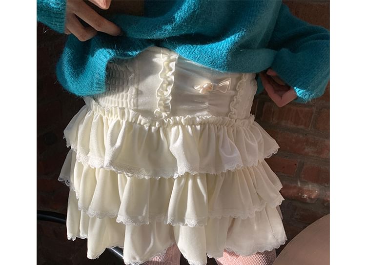 Ruffle Tiered High Rise Plain Skirt Mini A-Line