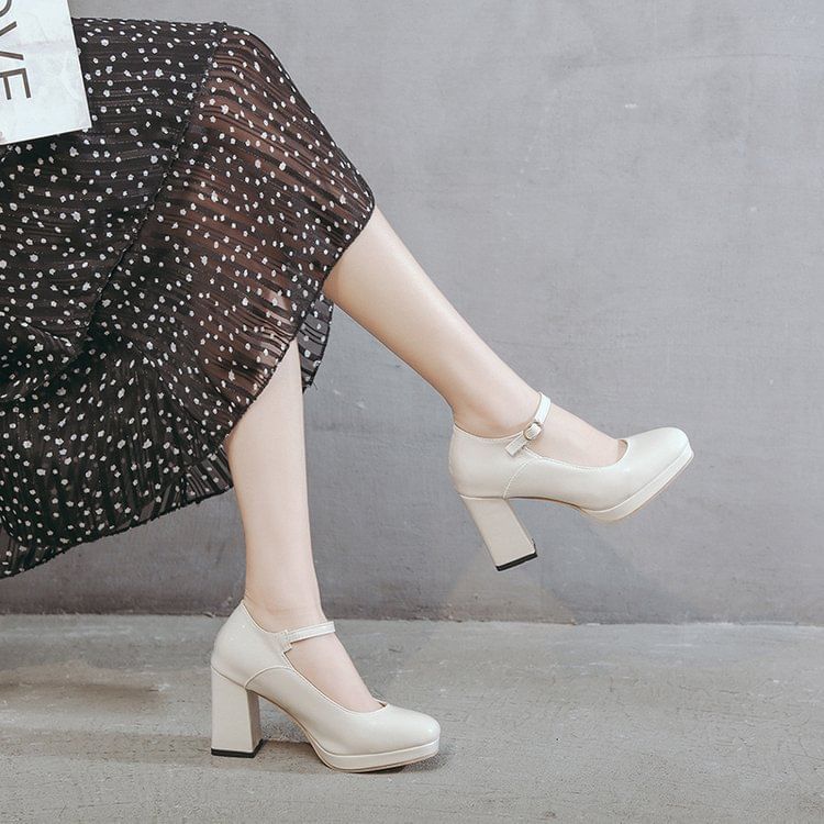 Mary Platform Pumps Chunky Jane Heel