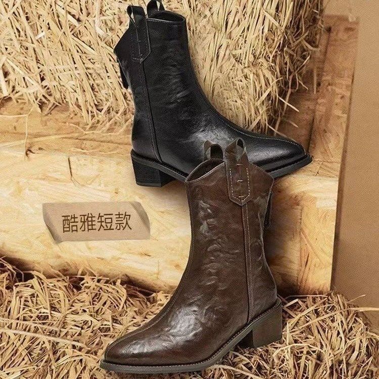 Pointed Chunky Mid-Calf Boots Heel