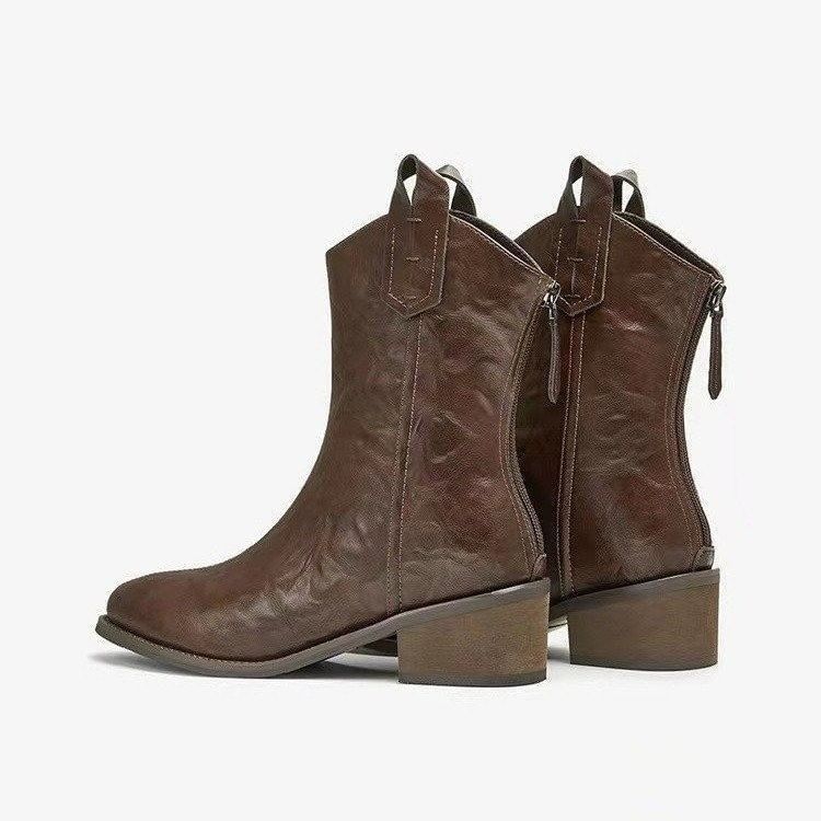 Pointed Chunky Mid-Calf Boots Heel