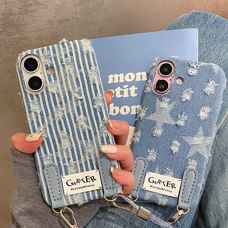 Phone Strap Denim / Case Distressed Set