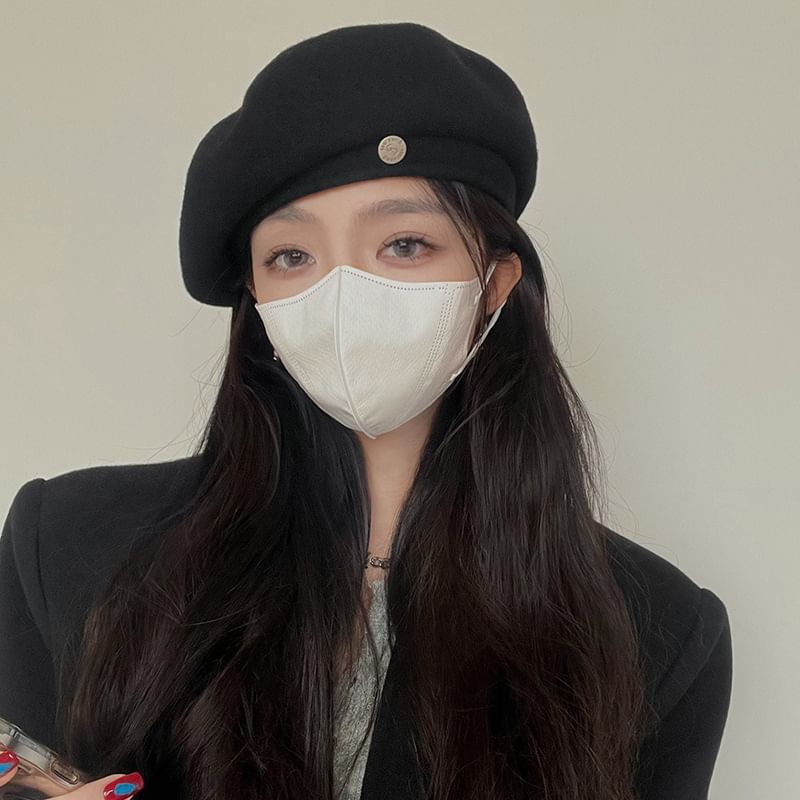 Wool Hat Disc Beret Metal