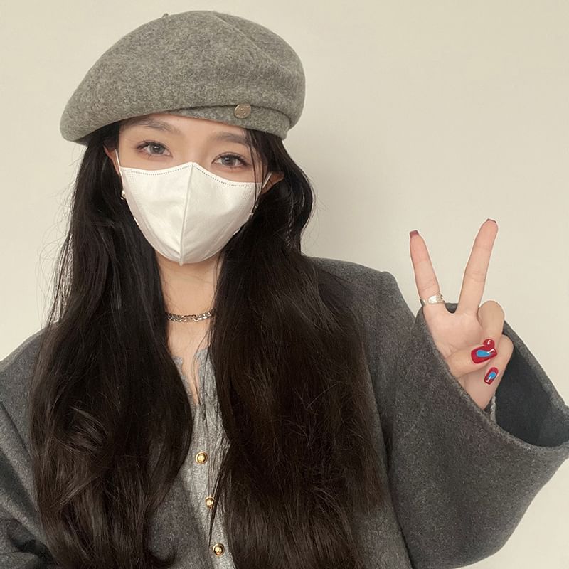 Wool Hat Disc Beret Metal