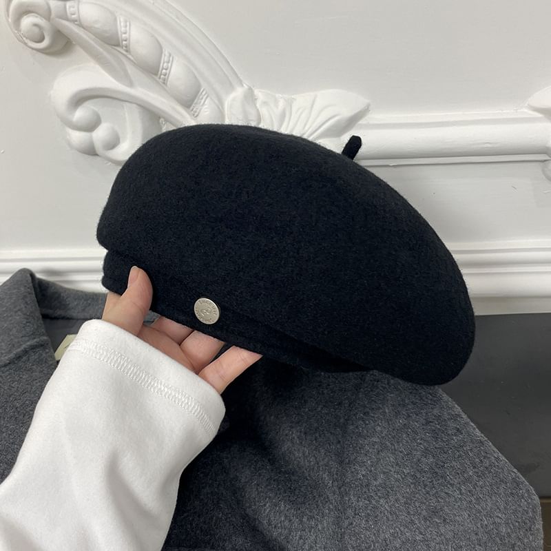 Wool Hat Disc Beret Metal