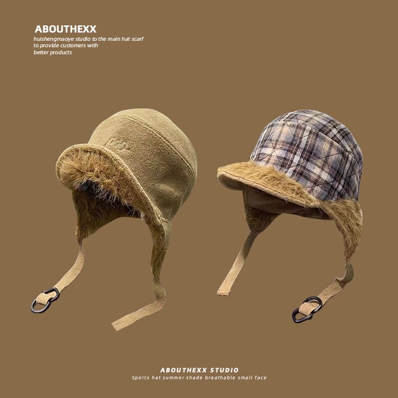 Plaid Hat Faux Fur Trapper