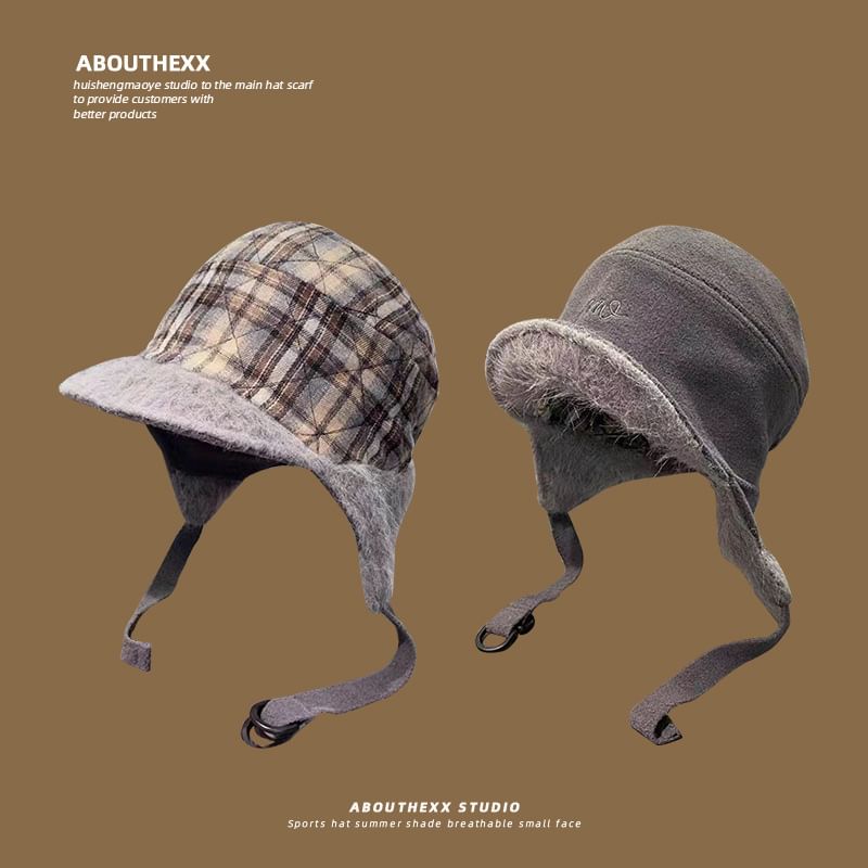 Plaid Hat Faux Fur Trapper