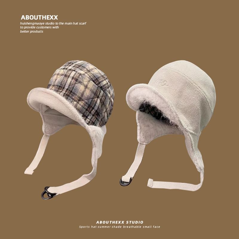 Plaid Hat Faux Fur Trapper