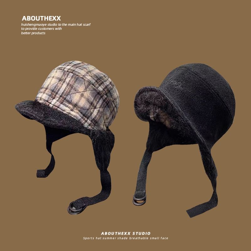 Plaid Hat Faux Fur Trapper