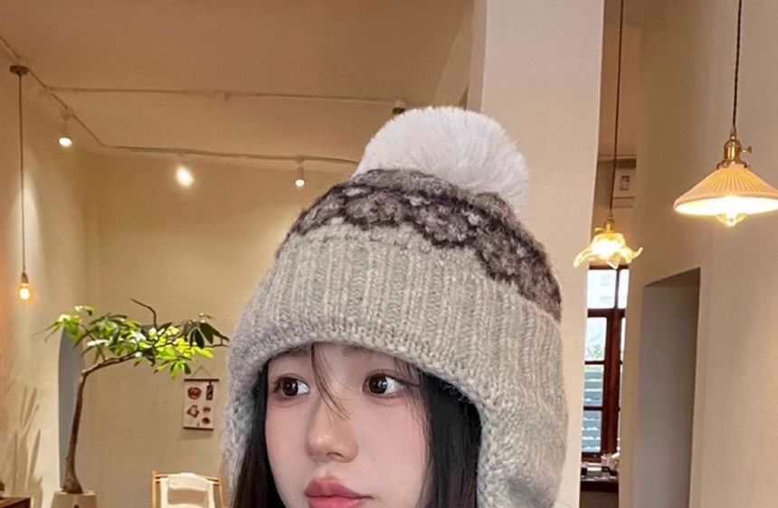 Knit Trapper Hat Pom