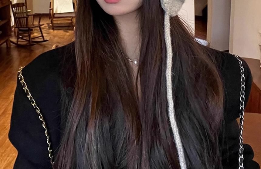 Knit Trapper Hat Pom