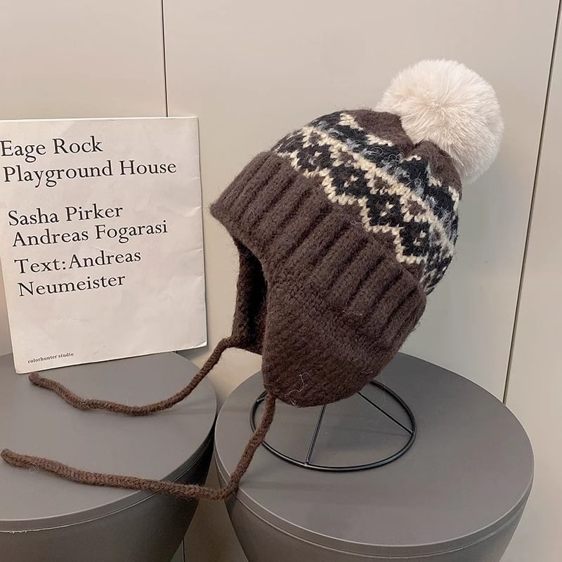 Knit Trapper Hat Pom