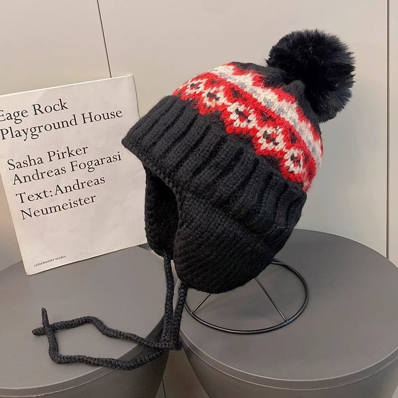 Knit Trapper Hat Pom