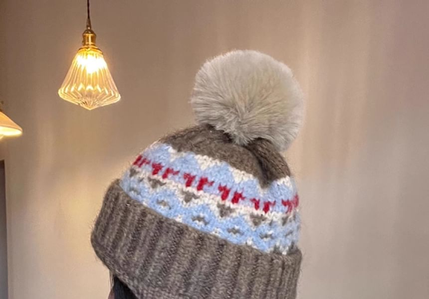 Knit Trapper Hat Pom
