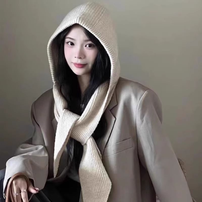 Plain Hooded Knit Scarf