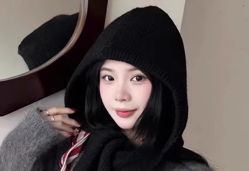 Plain Hooded Knit Scarf