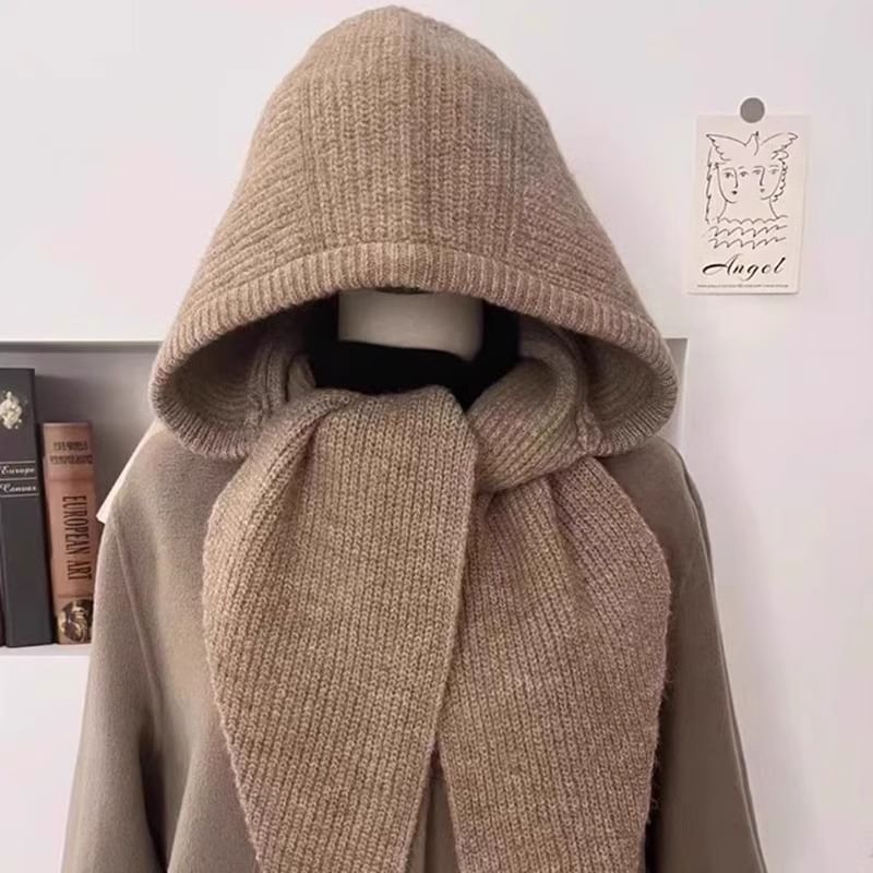 Plain Hooded Knit Scarf