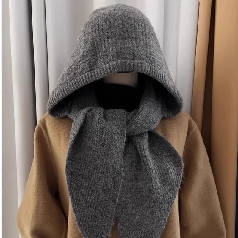 Plain Hooded Knit Scarf