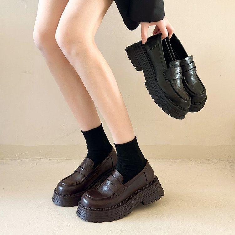 Faux Platform Leather Loafers