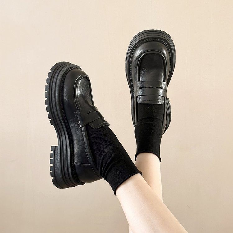 Faux Platform Leather Loafers