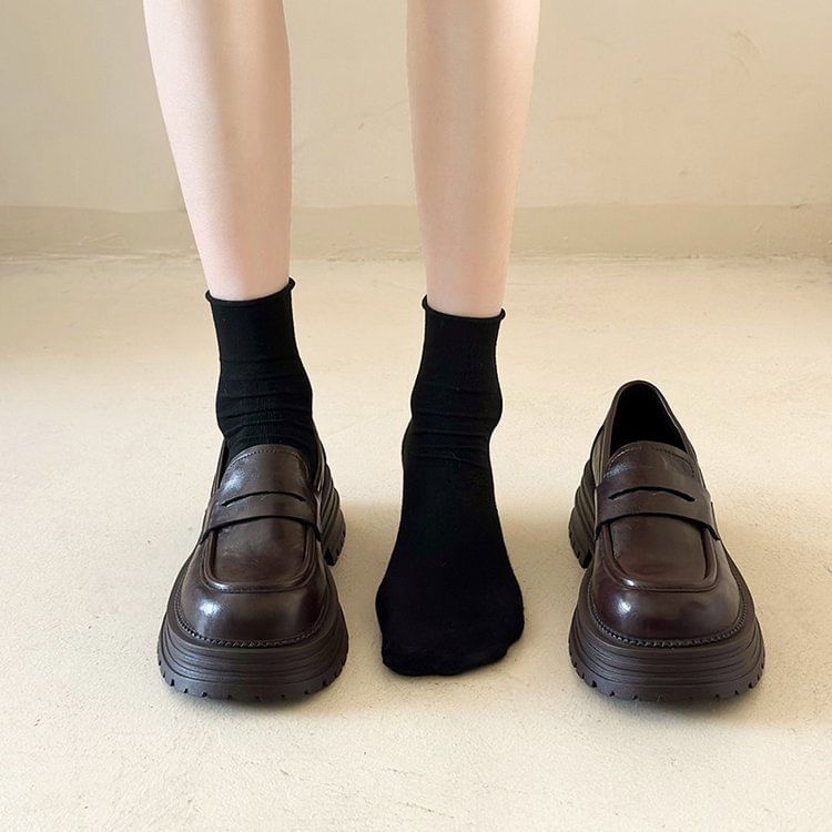 Faux Platform Leather Loafers