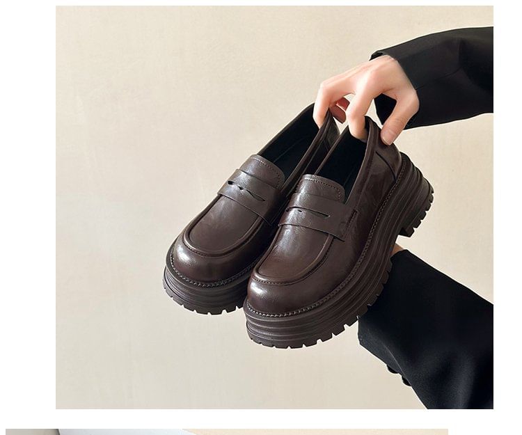 Faux Platform Leather Loafers